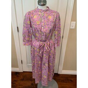 dRA LOS ANGELES Purple Yellow Floral Midi Shirt Dress Belted, Size Small